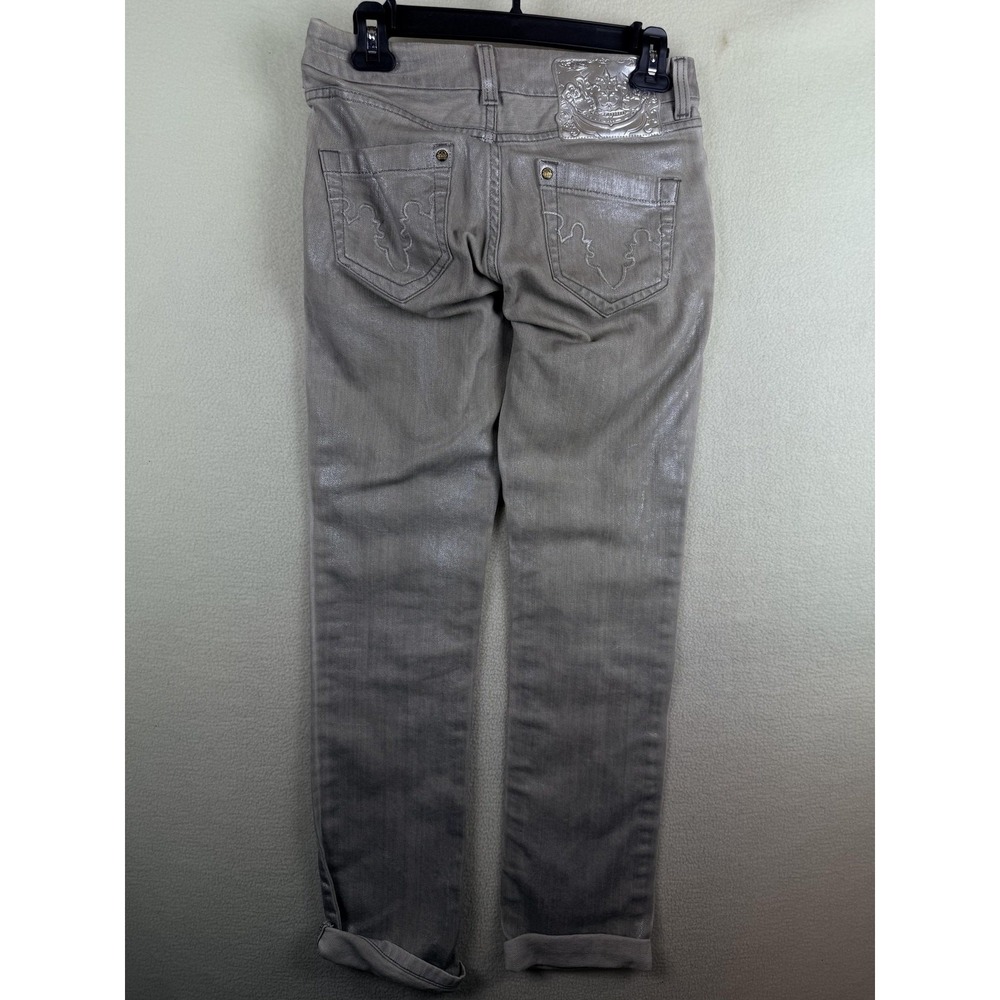 Carmim Womens 30 Silver Metallic Coated Skinny Jeans Made in Brazil Grey Y2K - Picture 2 of 9
